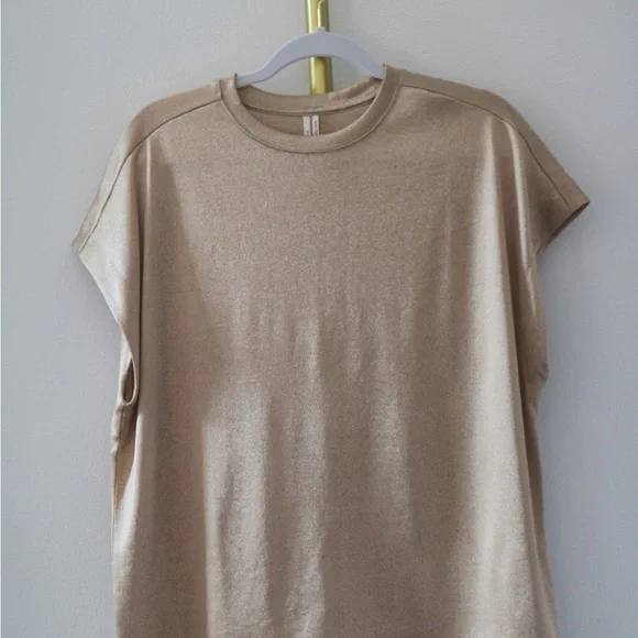 Anthropologie Metallic Gold Short Sleeve Crewneck Top - Picture 4 of 8